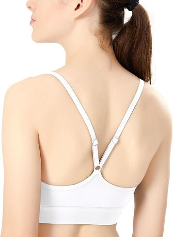 Women's Scoop Neck Adjustable Thin Straps Supportive Wireless Yoga Workout Sports Bra in Saudi Arabia