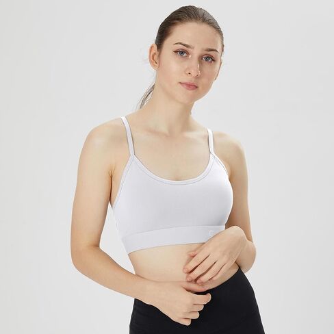Women's Scoop Neck Adjustable Thin Straps Supportive Wireless Yoga Workout Sports Bra in Saudi Arabia