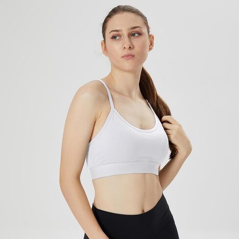 Women's Scoop Neck Adjustable Thin Straps Supportive Wireless Yoga Workout Sports Bra in Saudi Arabia