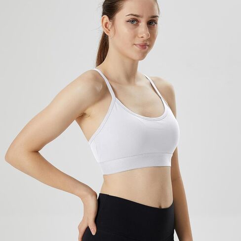 Women's Scoop Neck Adjustable Thin Straps Supportive Wireless Yoga Workout Sports Bra in Saudi Arabia