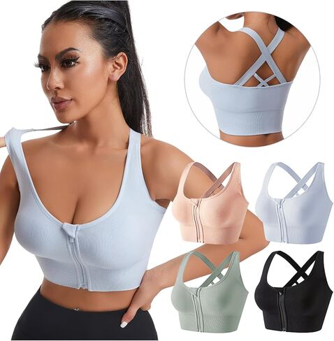Womens Zip Front Front Sports Bra Zipper Wireless Comfort Comfin in Kuwait