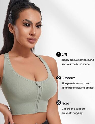 Womens Zip Front Front Sports Bra Zipper Wireless Comfort Comfin in Kuwait