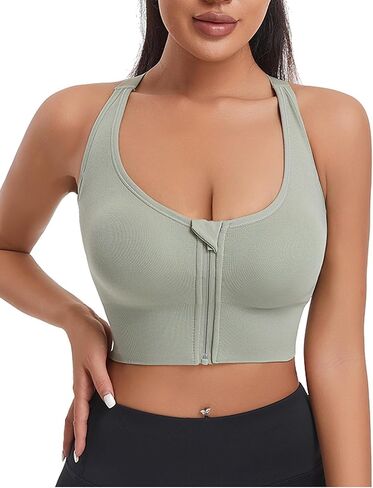 Womens Zip Front Front Sports Bra Zipper Wireless Comfort Comfin in Kuwait