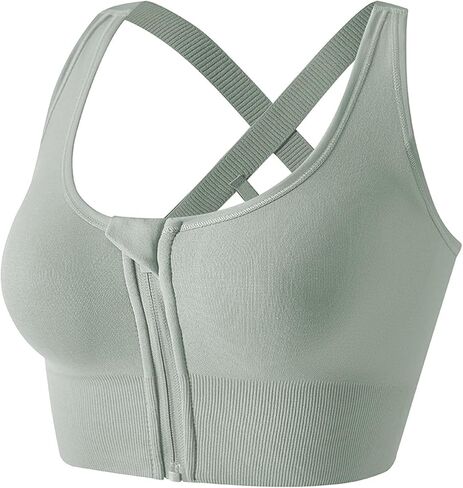 Womens Zip Front Front Sports Bra Zipper Wireless Comfort Comfin in Kuwait