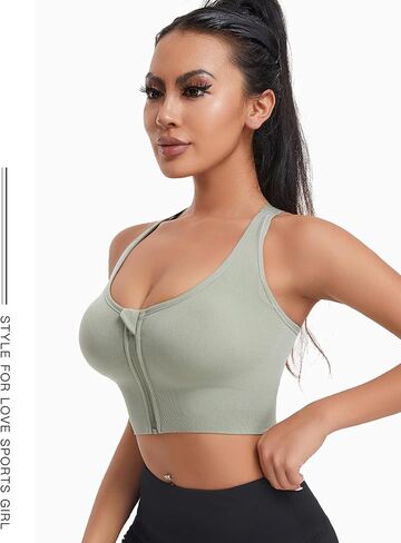 Womens Zip Front Front Sports Bra Zipper Wireless Comfort Comfin in Kuwait