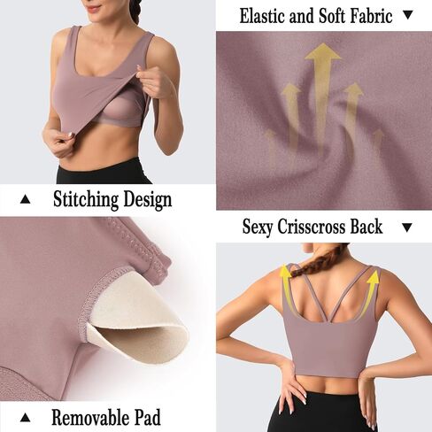 Longline Sports Bras for Women ، Criss Cross Back قابلة للتعديل للتشغيل الجريري الرياضي لليوغا محصول الخزان in Saudi Arabia