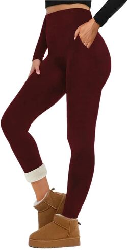 Women's High Waisted Fleece Lined Leggings, Thermal Yoga Pants, Slim Fit Winter Tights with Pockets in Saudi Arabia