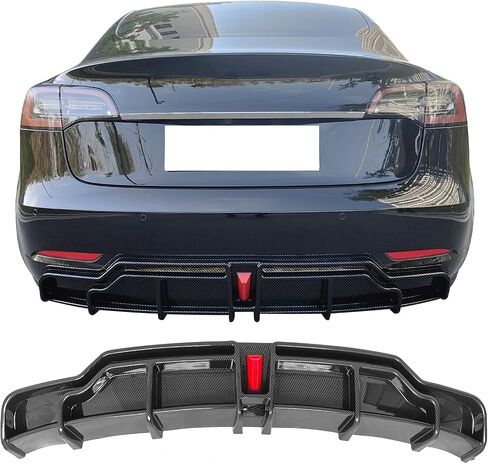 Ikon Motorsports ، الشفاه الخلفية المتوافقة مع 2017-2023 Tesla Model 3 Sedan 4-Door ، Black Ikon Style Pp Lower Protector Lip مع LAMP ، 2018 2019 2020 2021 2022 in Saudi Arabia