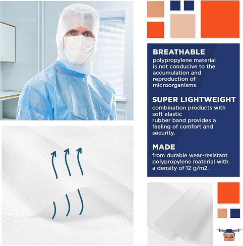 EZGOODZ White Disposable Hood Caps One Size. Pack of 1000 Disposable Bouffant Hoods. 18 GSM Polypropylene Disposable Hoods with Elastic Band. Well-Ventilated Protective Caps Hoods Hairnets Unisex in Saudi Arabia