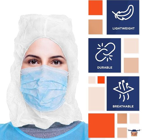 EZGOODZ White Disposable Hood Caps One Size. Pack of 1000 Disposable Bouffant Hoods. 18 GSM Polypropylene Disposable Hoods with Elastic Band. Well-Ventilated Protective Caps Hoods Hairnets Unisex in Saudi Arabia
