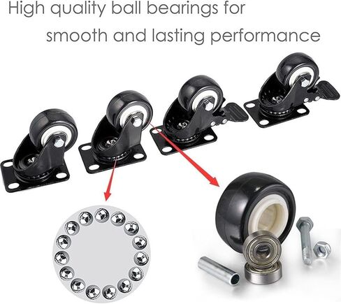 4 Pack 2in Heavy Duty Caster Wheels Polyurethane Swivel with 360 Degree Top Plate 220lb Total Capacity(Black) in Saudi Arabia