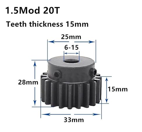 Pinion Hardware for Mechanical Rotation 1.5M 20T High Frequency Blackening Spur Gear Pinion Teeth Width 15mm 1.5mod Gear Rack 20teeth Bore 6-20mm(16mm) in Kuwait