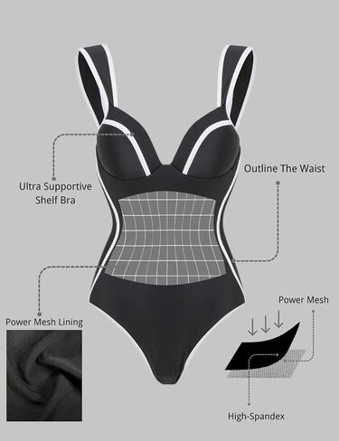 Flaxmaker Women's One Piece Swimsuit Switcy Tummy Control Suit Block Lace Lace Up Back Swimsuit and Skirt in Kuwait