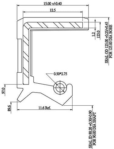 EAI Oil Seal 90mm X 125mm X 15mm TC Double Lip w/Spring. Metal Case w/Nitrile Rubber Coating in Saudi Arabia