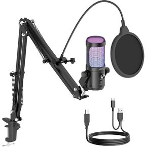 JARO USB Condenser Microphone with Boom Arm Studio Mic for Gaming, Podcast, Recording Real-Time Monitoring & Mute in Saudi Arabia