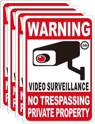 4-Pack Private Property No Trespassing Signs, 12"x8" Outdoor Video Surveillance Signs With Reflective Material for Property Security in Kuwait