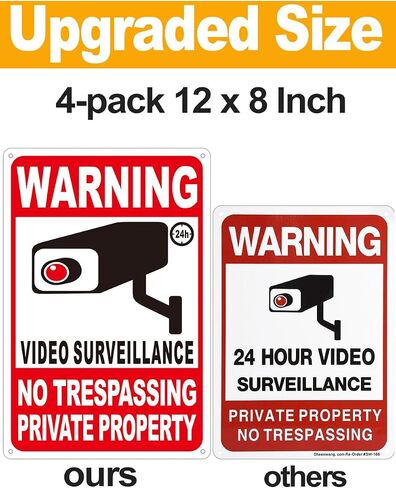 4-Pack Private Property No Trespassing Signs, 12"x8" Outdoor Video Surveillance Signs With Reflective Material for Property Security in Kuwait