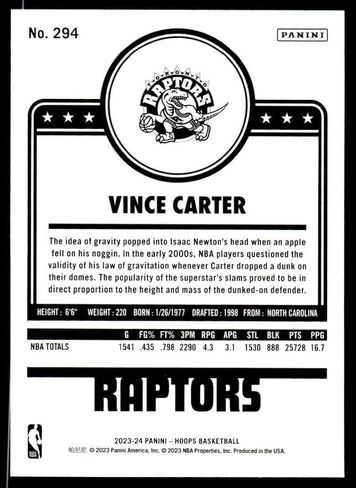 2023-24 Panini Hoops #294 Vince Carter NM-MT Toronto Raptors بطاقة تجارة كرة السلة in Saudi Arabia