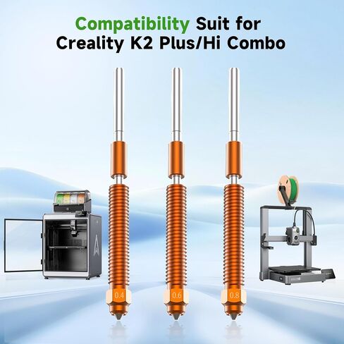 Creality K2 Plus/Hi Nozzle Kit (4Pcs) | Unicorn Quick-Swap High-Flow Nozzles 0.4/0.6/0.8mm | Steel-Tip Copper Nozzles & Titanium Alloy Heatsink | Compatible with K2 Plus/Creality Hi 3D Printer in Saudi Arabia
