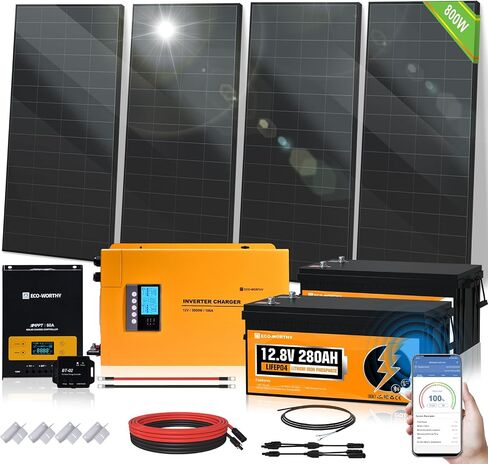 [Ultra] Eco-Worthy 1200W 24V 5.52KWH LITHIUM BUTTION SORY OFF GRID: 6PCS 195W BIFACIAL SOREELS+2PCS 12.8V 280AH LITHIUM BUTTION in Saudi Arabia