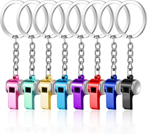 8 Pcs Multicolor Mini Steel Whistles with Keychains for Coaches Gift, Funny Whistles Bulk Cute Loud Ideal for Outdoor Sports Emergency Captain Referee Teacher Basketball Training Gift in Saudi Arabia