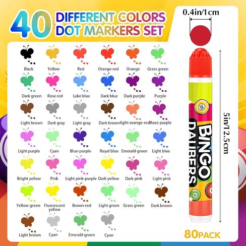Crtiin 80 Pack Dot Markers 40 ألوان متنوعة Bingo Daubers مجموعة 0.4 أوقية نقطة فن الطلاء Marker Bulk Bingo Game Supplies لطفل صغير مرحلة ما قبل المدرسة. in Saudi Arabia