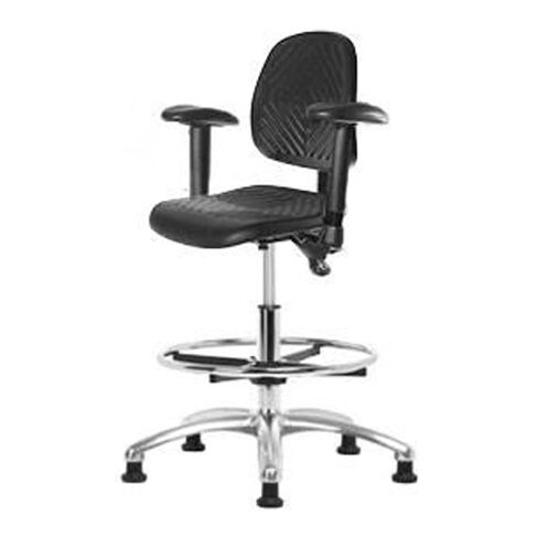 Thomas ECOM PMBCH-MB-CR-T1-A1-CF-RG Polyurethane Medium Bench Height Chair with Chrome Base with Tilt, Medium Back, Adjustable Arm, Chrome Foot Ring, Glides in Kuwait