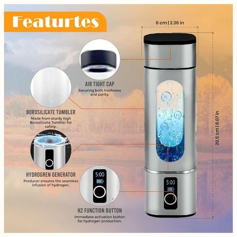 Hydrogen Water Bottle Generator – 8000PPB | SPE/PEM Technology | BPA-Free 280mL with Platinum Electrodes | Portable USB Rechargeable H2 Maker for Gym, Travel & Daily Use in Saudi Arabia