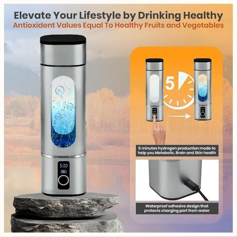 Hydrogen Water Bottle Generator – 8000PPB | SPE/PEM Technology | BPA-Free 280mL with Platinum Electrodes | Portable USB Rechargeable H2 Maker for Gym, Travel & Daily Use in Saudi Arabia