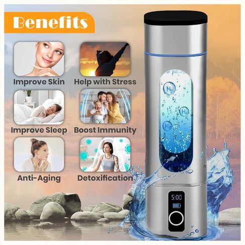 Hydrogen Water Bottle Generator – 8000PPB | SPE/PEM Technology | BPA-Free 280mL with Platinum Electrodes | Portable USB Rechargeable H2 Maker for Gym, Travel & Daily Use in Saudi Arabia