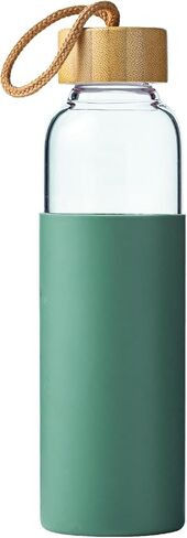 21oz Glass Water Bottle with Silicone Sleeve & Bamboo Lid, BPA Free Reusable Water Bottle Glass for Gym Office Travel, Gift for Fitness Enthusiasts (Green) in Kuwait