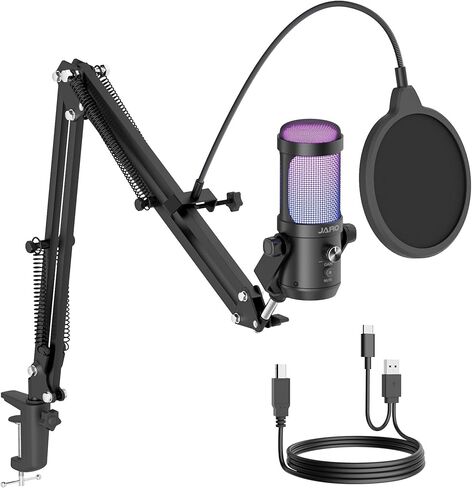 JARO USB Condenser Microphone with Boom Arm Studio Mic for Gaming, Podcast, Recording Real-Time Monitoring & Mute in Saudi Arabia
