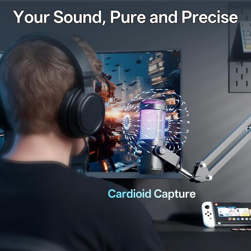 JARO USB Condenser Microphone with Boom Arm Studio Mic for Gaming, Podcast, Recording Real-Time Monitoring & Mute in Saudi Arabia