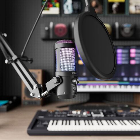 JARO USB Condenser Microphone with Boom Arm Studio Mic for Gaming, Podcast, Recording Real-Time Monitoring & Mute in Saudi Arabia