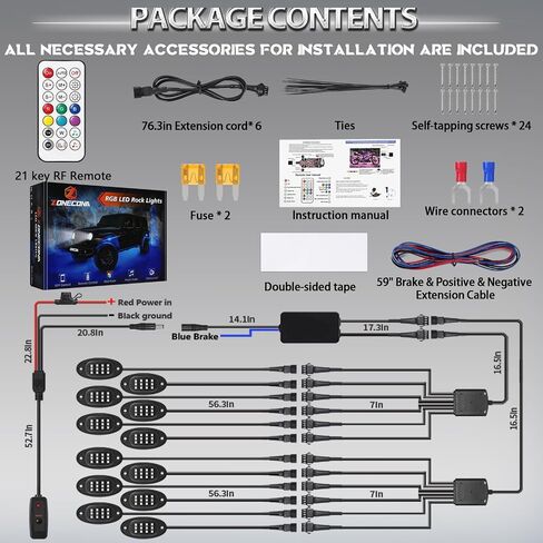 16Pods RGB LED Rock Lights Kit with APP/RF Remote Control, Car Underglow Lights with Brake Multicolor Neon Underbody Light Waterproof 12V for Trucks Pickup Jeep Golf Cart SXS ATV in Kuwait