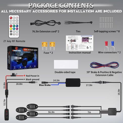 16Pods RGB LED Rock Lights Kit with APP/RF Remote Control, Car Underglow Lights with Brake Multicolor Neon Underbody Light Waterproof 12V for Trucks Pickup Jeep Golf Cart SXS ATV in Kuwait