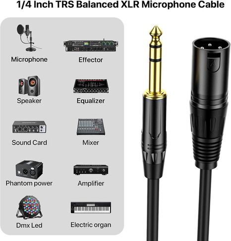 XLR أنثى إلى 1/4 بوصة (6.35 مم) TRS جاك الرصاص- متوازن XLR ميكروفون كبل كبل الميكروفون ، 3 أقدام 2 عبوة in Kuwait