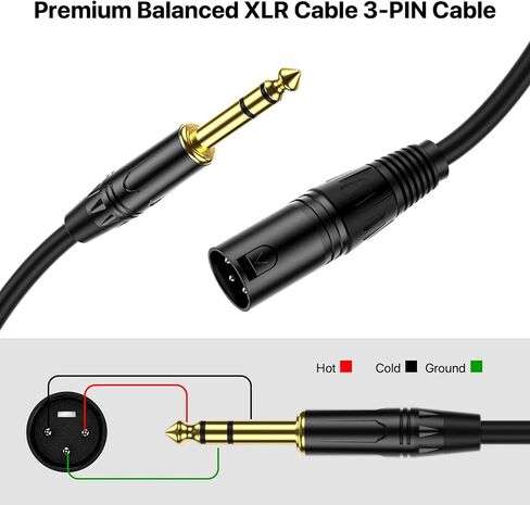 XLR أنثى إلى 1/4 بوصة (6.35 مم) TRS جاك الرصاص- متوازن XLR ميكروفون كبل كبل الميكروفون ، 3 أقدام 2 عبوة in Kuwait