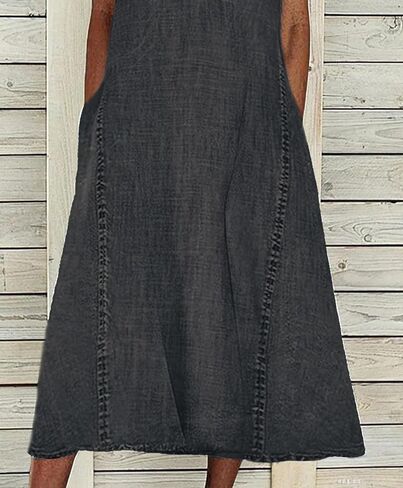 CHARTOU Women Casual Sleeveless Denim Midi Dress A Line Summer in Saudi Arabia