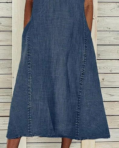 CHARTOU Women Casual Sleeveless Denim Midi Dress A Line Summer in Saudi Arabia