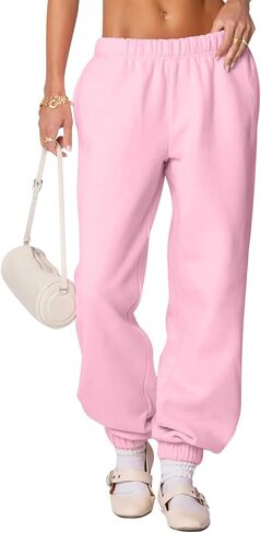 Women's Fleece Lined Sweatpants High Waist Drawstring Sweat Pants Baggy Athletic Pants with Pockets in Kuwait