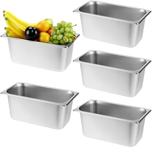 Qwork Stains Stains Hotel Pan Set-1/3 حجم ، مقالي ببخار عمق 6 بوصات ، 5 بوصات ، من الدرج التجاري ، صينية تقديم الطعام in Saudi Arabia