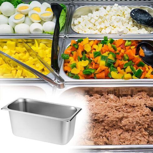 Qwork Stains Stains Hotel Pan Set-1/3 حجم ، مقالي ببخار عمق 6 بوصات ، 5 بوصات ، من الدرج التجاري ، صينية تقديم الطعام in Saudi Arabia