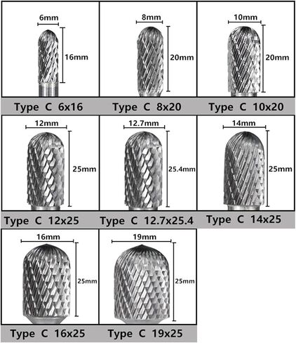 Tungsten Carbide Burr Type C Fine Tooth Rotary Files Files Metal Milling Bit Cutter 6mm Shank Rotary Burs 1PCS (14 × 25 مم) in Saudi Arabia