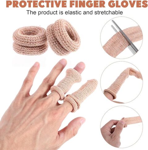 20Pcs Fingertip Bandages, Cotton Finger Cots, Breathable Elastic Finger Gloves, Reusable Thumb Gloves Protectors Dressing Gauze Skin Color Bandages for Garden Kitchen Sculpture Thumb Sprains in Kuwait