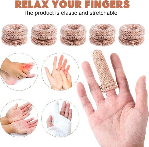 20Pcs Fingertip Bandages, Cotton Finger Cots, Breathable Elastic Finger Gloves, Reusable Thumb Gloves Protectors Dressing Gauze Skin Color Bandages for Garden Kitchen Sculpture Thumb Sprains in Kuwait