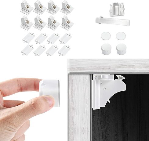 Child Safety Magnetic Cabinet Locks - vmaisi 4 Pack Adhesive Baby Proofing Cabinets & Drawers Latches in Saudi Arabia