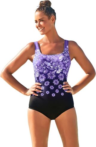 Swimsuits For All Women's Plus Size Scoop Neck Tummy Control Chlorine Resistant Tank One Piece Swimsuit in Kuwait