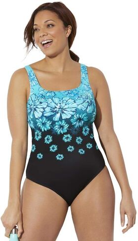 Swimsuits For All Women's Plus Size Scoop Neck Tummy Control Chlorine Resistant Tank One Piece Swimsuit in Kuwait