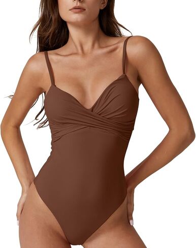 ESONALR Sexy One Piece Swimsuit for Women Adjustable Spaghetti Strap Cross Over Neckline High Leg Bathing Suits in Kuwait